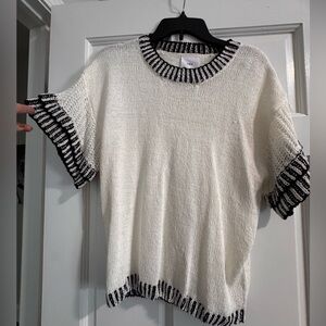 White Knit Top with Black Trim